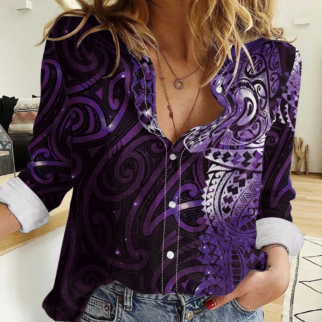 Matariki New Zealand Maori Koru Art Tattoo Women Casual Shirt New Year Galaxy Purple Sky Style LT03 Female Purple - Polynesian Pride
