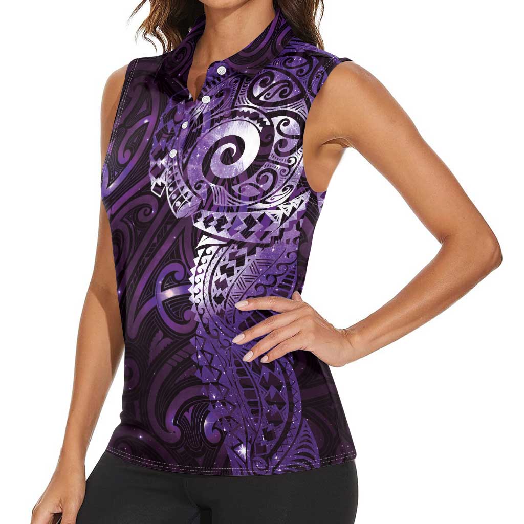 Matariki New Zealand Maori Koru Art Tattoo Women Sleeveless Polo Shirt New Year Galaxy Purple Sky Style LT03 - Polynesian Pride