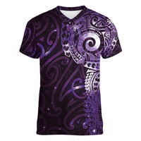 Matariki New Zealand Maori Koru Art Tattoo Women V-Neck T-Shirt New Year Galaxy Purple Sky Style LT03 Female Purple - Polynesian Pride