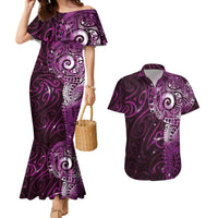 Matariki New Zealand Maori Koru Art Tattoo Couples Matching Mermaid Dress and Hawaiian Shirt New Year Galaxy Pink Sky Style LT03 Pink - Polynesian Pride