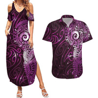 Matariki New Zealand Maori Koru Art Tattoo Couples Matching Summer Maxi Dress and Hawaiian Shirt New Year Galaxy Pink Sky Style LT03 Pink - Polynesian Pride