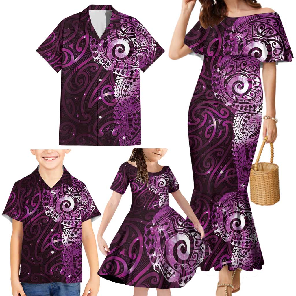Matariki New Zealand Maori Koru Art Tattoo Family Matching Mermaid Dress and Hawaiian Shirt New Year Galaxy Pink Sky Style LT03 - Polynesian Pride