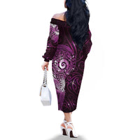 Matariki New Zealand Maori Koru Art Tattoo Family Matching Off The Shoulder Long Sleeve Dress and Hawaiian Shirt New Year Galaxy Pink Sky Style LT03 - Polynesian Pride