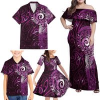 Matariki New Zealand Maori Koru Art Tattoo Family Matching Off Shoulder Maxi Dress and Hawaiian Shirt New Year Galaxy Pink Sky Style LT03 - Polynesian Pride