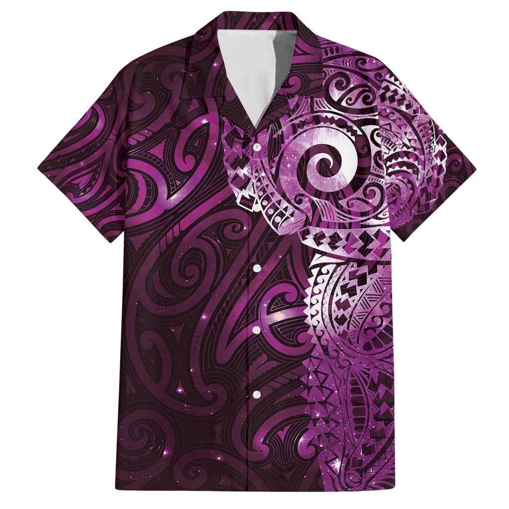 Matariki New Zealand Maori Koru Art Tattoo Family Matching Off Shoulder Maxi Dress and Hawaiian Shirt New Year Galaxy Pink Sky Style LT03 Dad's Shirt - Short Sleeve Pink - Polynesian Pride