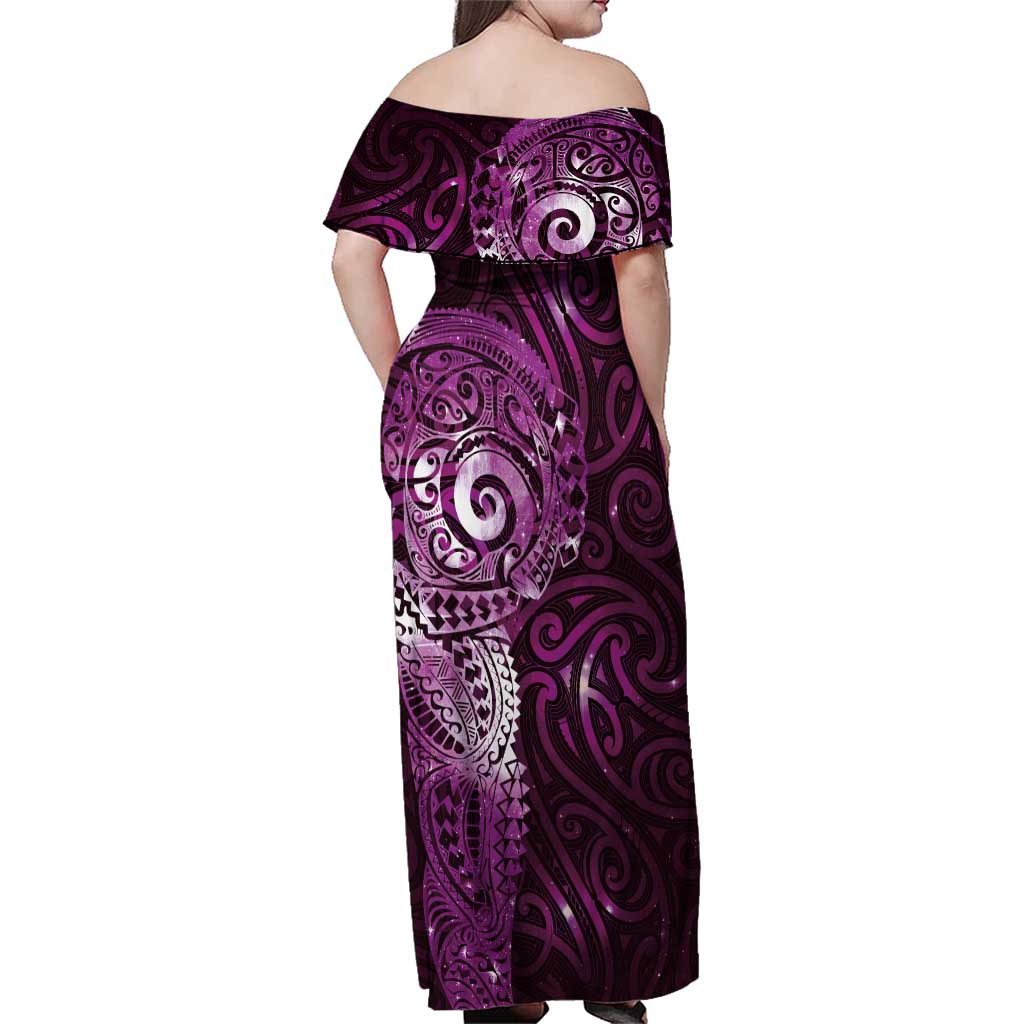 Matariki New Zealand Maori Koru Art Tattoo Family Matching Off Shoulder Maxi Dress and Hawaiian Shirt New Year Galaxy Pink Sky Style LT03 - Polynesian Pride