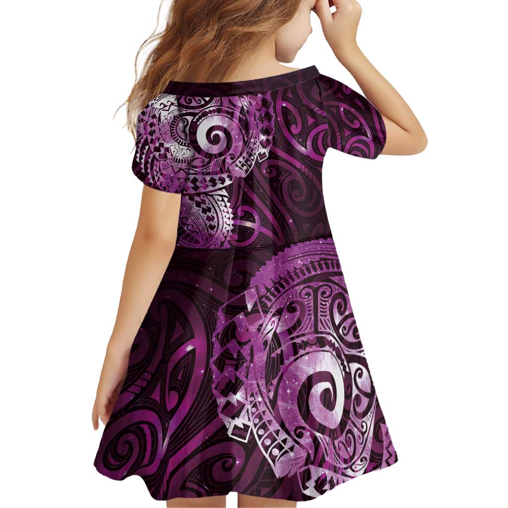Matariki New Zealand Maori Koru Art Tattoo Family Matching Off Shoulder Short Dress and Hawaiian Shirt New Year Galaxy Pink Sky Style LT03 - Polynesian Pride