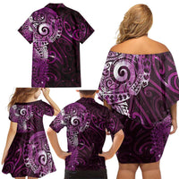 Matariki New Zealand Maori Koru Art Tattoo Family Matching Off Shoulder Short Dress and Hawaiian Shirt New Year Galaxy Pink Sky Style LT03 - Polynesian Pride