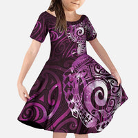 Matariki New Zealand Maori Koru Art Tattoo Family Matching Puletasi and Hawaiian Shirt New Year Galaxy Pink Sky Style LT03 Daughter's Dress Pink - Polynesian Pride