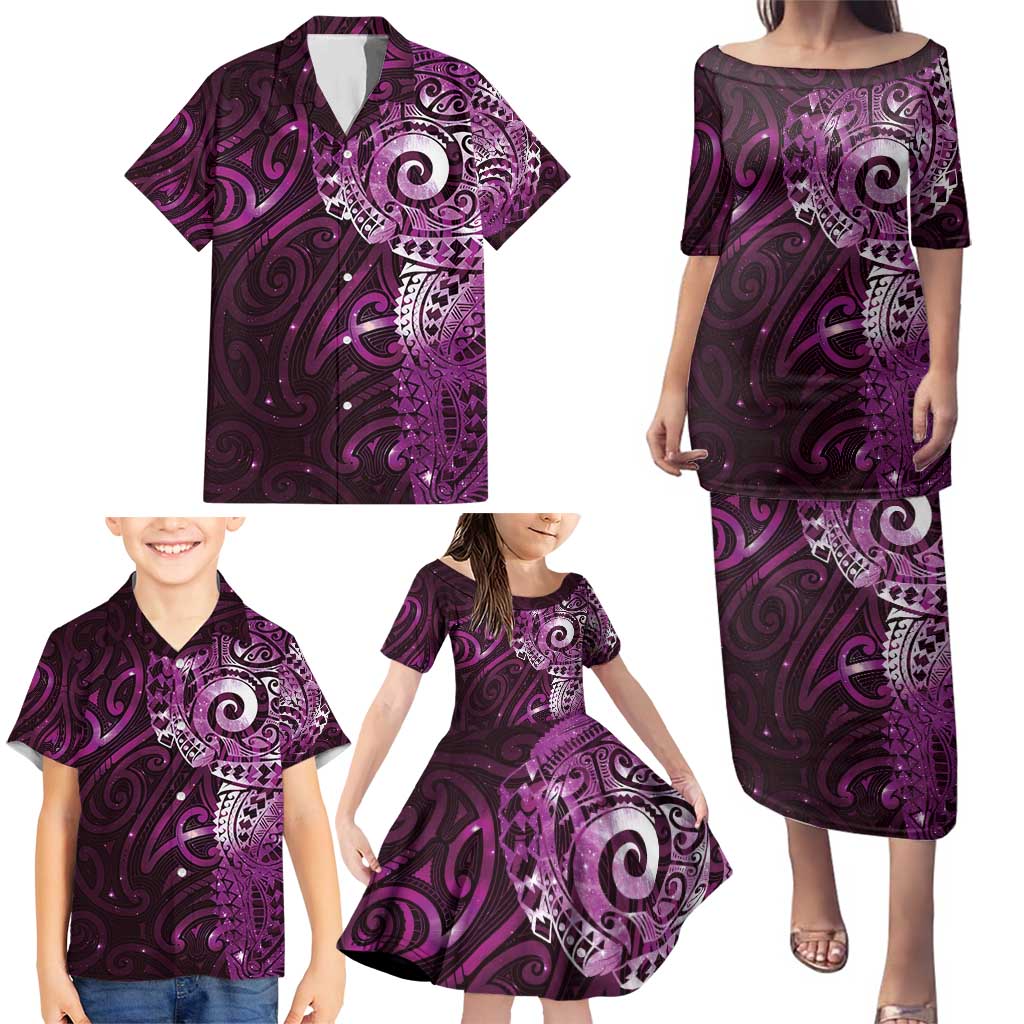 Matariki New Zealand Maori Koru Art Tattoo Family Matching Puletasi and Hawaiian Shirt New Year Galaxy Pink Sky Style LT03 - Polynesian Pride