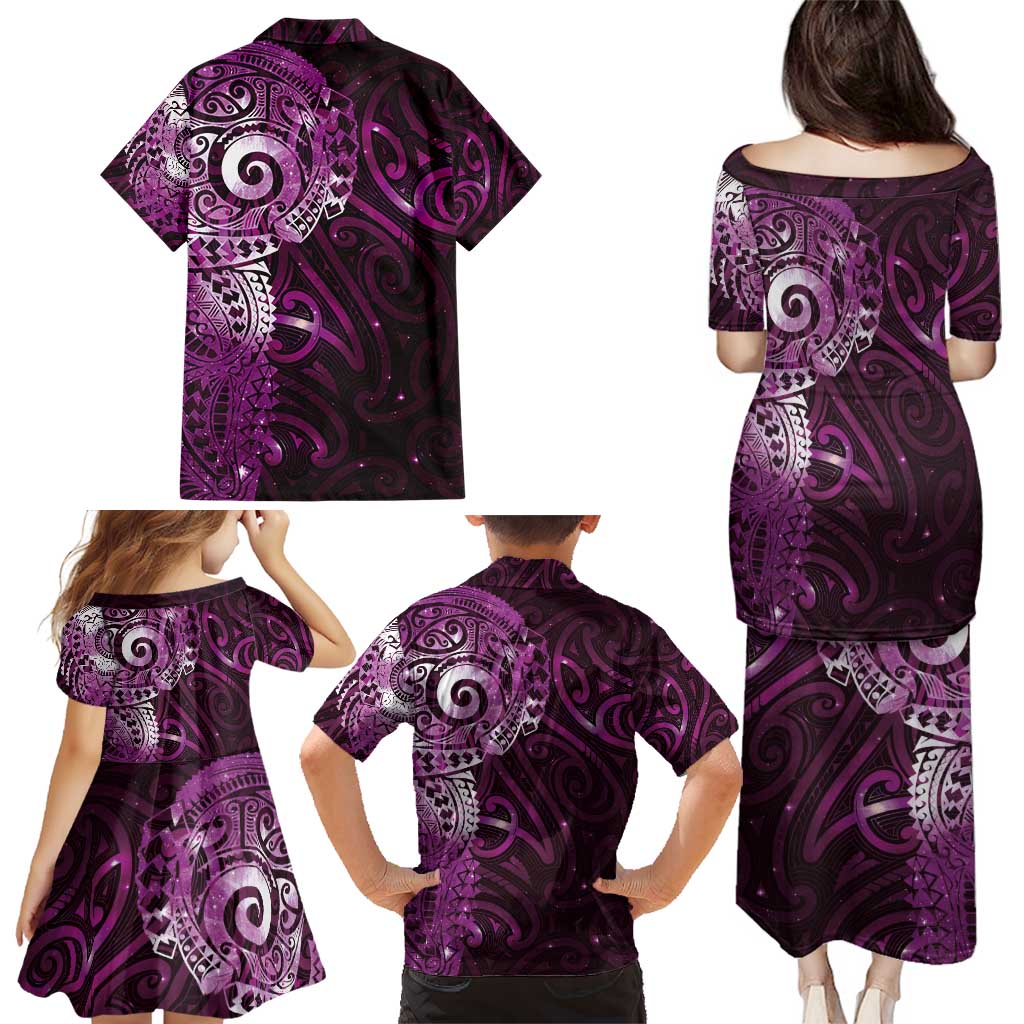 Matariki New Zealand Maori Koru Art Tattoo Family Matching Puletasi and Hawaiian Shirt New Year Galaxy Pink Sky Style LT03 - Polynesian Pride