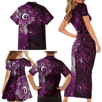 Matariki New Zealand Maori Koru Art Tattoo Family Matching Short Sleeve Bodycon Dress and Hawaiian Shirt New Year Galaxy Pink Sky Style LT03 - Polynesian Pride