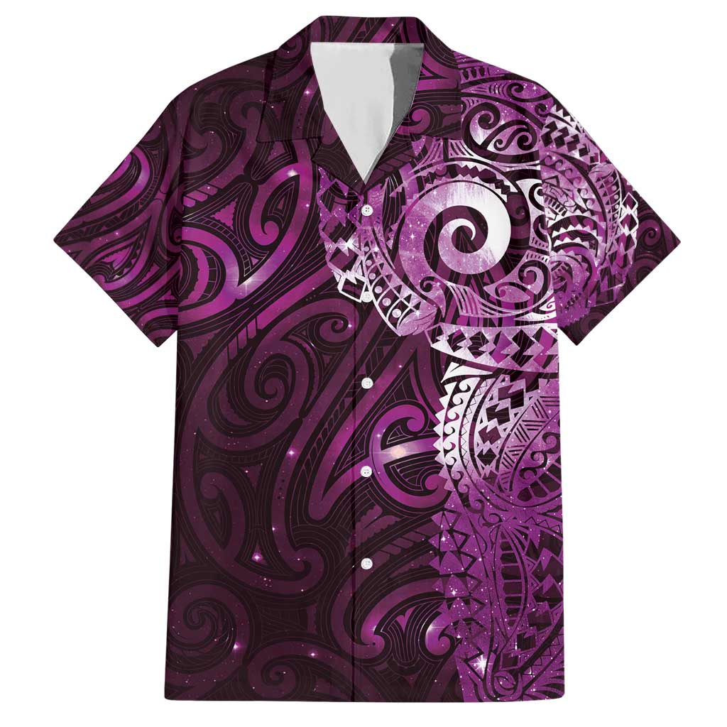 Matariki New Zealand Maori Koru Art Tattoo Family Matching Short Sleeve Bodycon Dress and Hawaiian Shirt New Year Galaxy Pink Sky Style LT03 Dad's Shirt - Short Sleeve Pink - Polynesian Pride