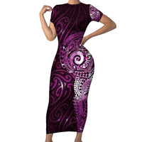 Matariki New Zealand Maori Koru Art Tattoo Family Matching Short Sleeve Bodycon Dress and Hawaiian Shirt New Year Galaxy Pink Sky Style LT03 Mom's Dress Pink - Polynesian Pride