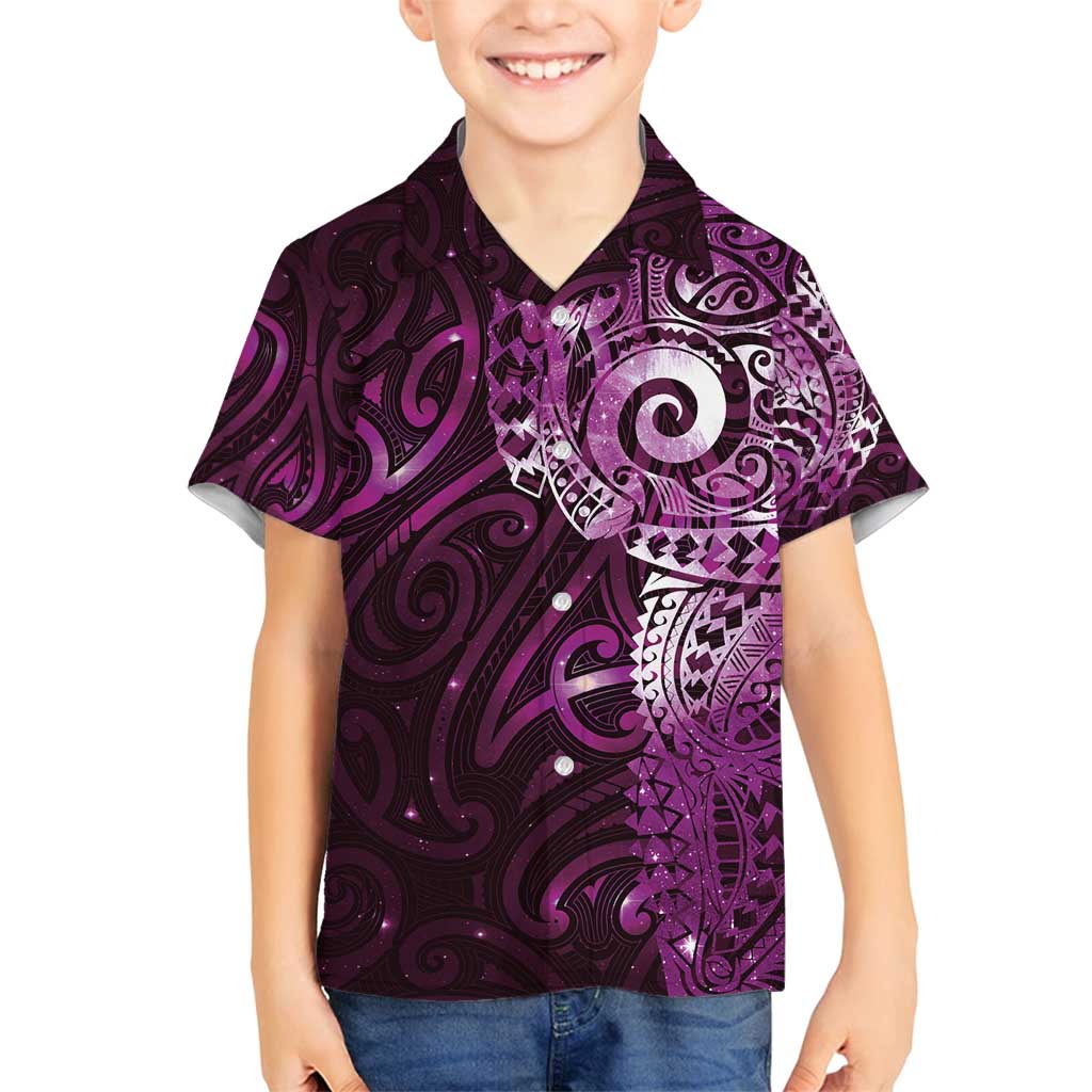 Matariki New Zealand Maori Koru Art Tattoo Family Matching Summer Maxi Dress and Hawaiian Shirt New Year Galaxy Pink Sky Style LT03 Son's Shirt Pink - Polynesian Pride