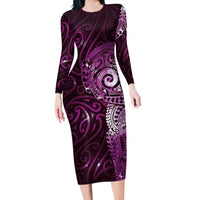 Matariki New Zealand Maori Koru Art Tattoo Long Sleeve Bodycon Dress New Year Galaxy Pink Sky Style LT03 Long Dress Pink - Polynesian Pride
