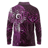 Matariki New Zealand Maori Koru Art Tattoo Long Sleeve Polo Shirt New Year Galaxy Pink Sky Style LT03 - Polynesian Pride