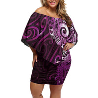Matariki New Zealand Maori Koru Art Tattoo Off Shoulder Short Dress New Year Galaxy Pink Sky Style LT03 Women Pink - Polynesian Pride