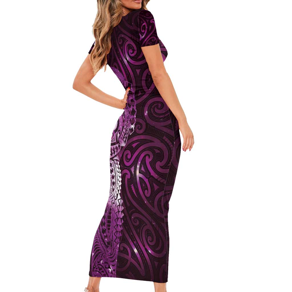 Matariki New Zealand Maori Koru Art Tattoo Short Sleeve Bodycon Dress New Year Galaxy Pink Sky Style LT03 - Polynesian Pride