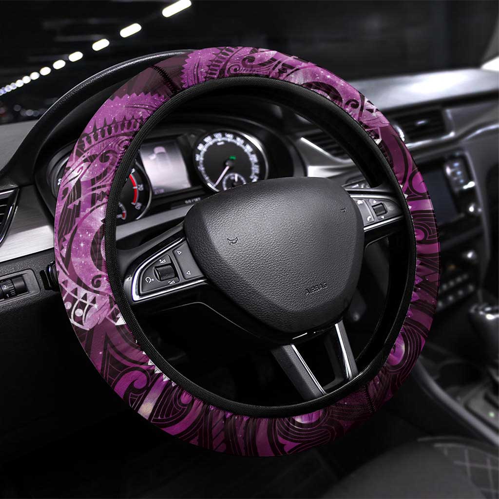 Matariki New Zealand Maori Koru Art Tattoo Steering Wheel Cover New Year Galaxy Pink Sky Style LT03 Universal Fit Pink - Polynesian Pride
