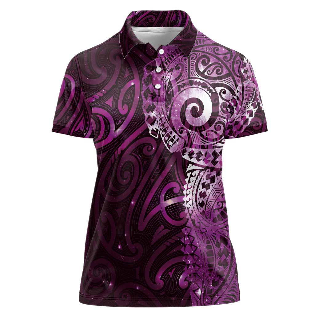 Matariki New Zealand Maori Koru Art Tattoo Women Polo Shirt New Year Galaxy Pink Sky Style