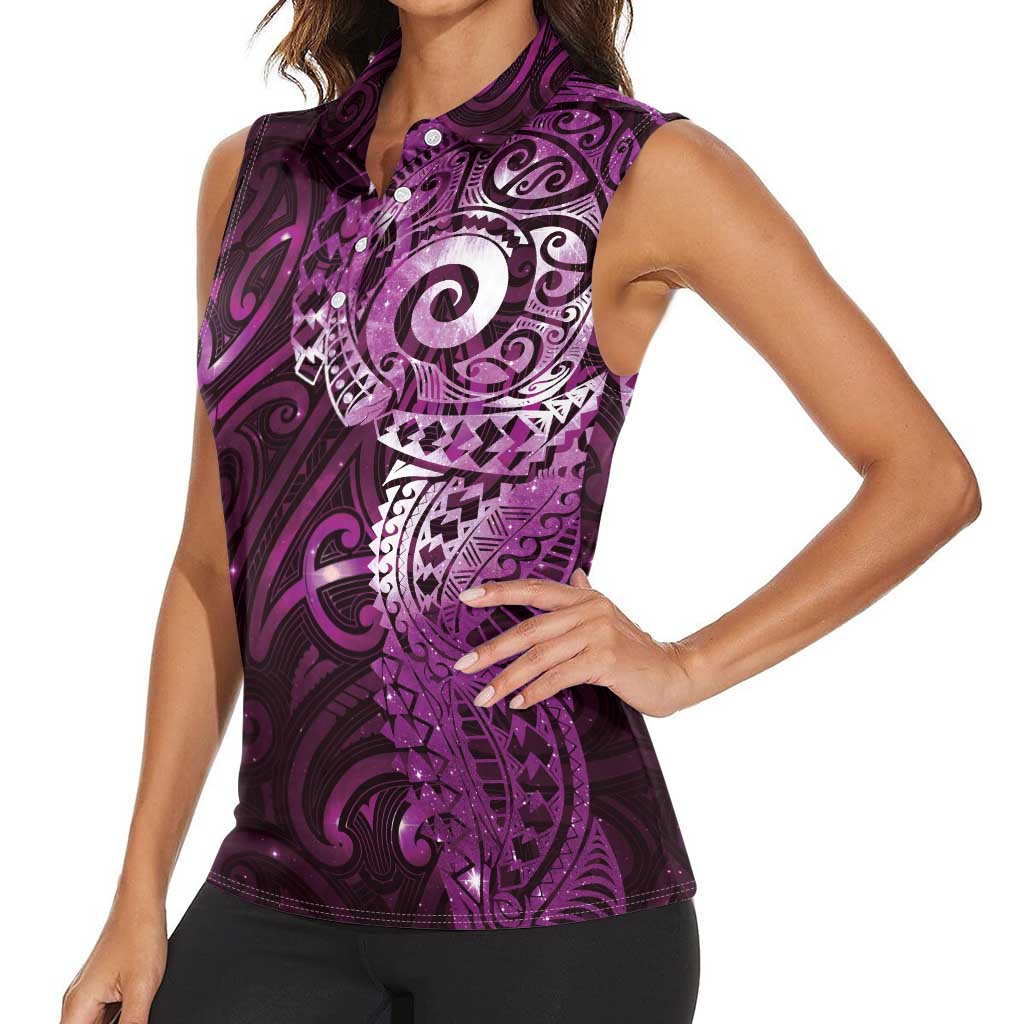 Matariki New Zealand Maori Koru Art Tattoo Women Sleeveless Polo Shirt New Year Galaxy Pink Sky Style LT03 - Polynesian Pride