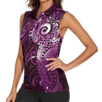 Matariki New Zealand Maori Koru Art Tattoo Women Sleeveless Polo Shirt New Year Galaxy Pink Sky Style LT03 - Polynesian Pride