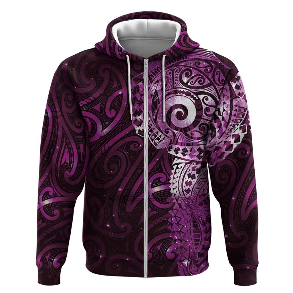 Matariki New Zealand Maori Koru Art Tattoo Zip Hoodie New Year Galaxy Pink Sky Style LT03 Zip Hoodie Pink - Polynesian Pride