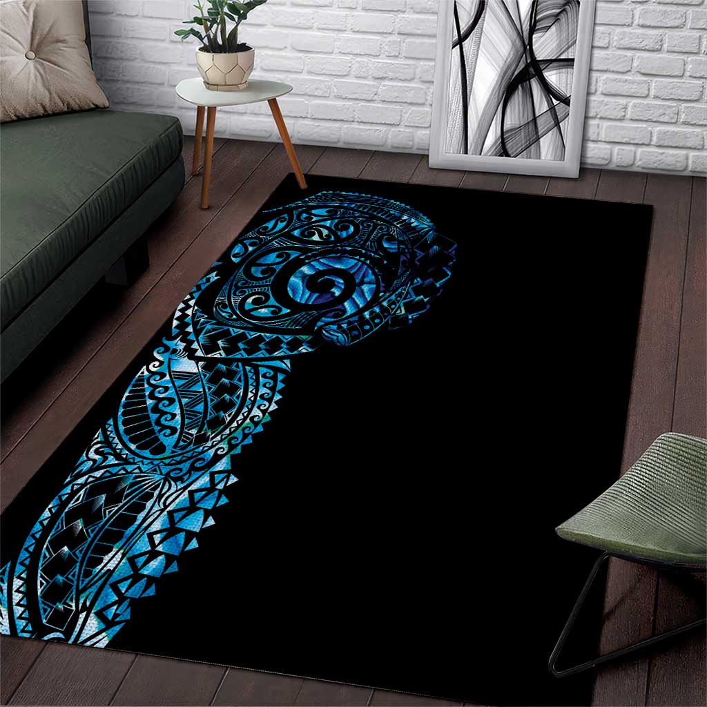 New Zealand Maori Koru Art Traditional Tattoo Area Rug Paua Shell LT03 Black - Polynesian Pride