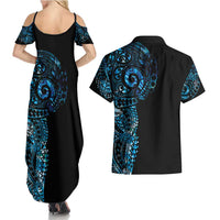 New Zealand Maori Koru Art Traditional Tattoo Couples Matching Summer Maxi Dress and Hawaiian Shirt Paua Shell LT03 - Polynesian Pride