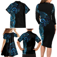 New Zealand Maori Koru Art Traditional Tattoo Family Matching Long Sleeve Bodycon Dress and Hawaiian Shirt Paua Shell LT03 - Polynesian Pride
