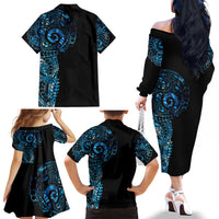New Zealand Maori Koru Art Traditional Tattoo Family Matching Off The Shoulder Long Sleeve Dress and Hawaiian Shirt Paua Shell LT03 - Polynesian Pride