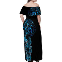 New Zealand Maori Koru Art Traditional Tattoo Family Matching Off Shoulder Maxi Dress and Hawaiian Shirt Paua Shell LT03 - Polynesian Pride