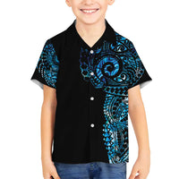 New Zealand Maori Koru Art Traditional Tattoo Family Matching Off Shoulder Maxi Dress and Hawaiian Shirt Paua Shell LT03 Son's Shirt Black - Polynesian Pride