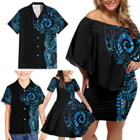 New Zealand Maori Koru Art Traditional Tattoo Family Matching Off Shoulder Short Dress and Hawaiian Shirt Paua Shell LT03 - Polynesian Pride