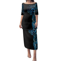 New Zealand Maori Koru Art Traditional Tattoo Family Matching Puletasi and Hawaiian Shirt Paua Shell LT03 Mom's Dress Black - Polynesian Pride