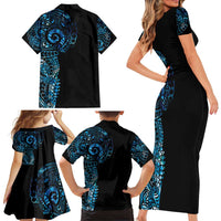 New Zealand Maori Koru Art Traditional Tattoo Family Matching Short Sleeve Bodycon Dress and Hawaiian Shirt Paua Shell LT03 - Polynesian Pride