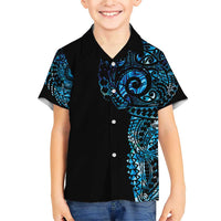 New Zealand Maori Koru Art Traditional Tattoo Family Matching Short Sleeve Bodycon Dress and Hawaiian Shirt Paua Shell LT03 Son's Shirt Black - Polynesian Pride