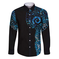 New Zealand Maori Koru Art Traditional Tattoo Family Matching Summer Maxi Dress and Hawaiian Shirt Paua Shell LT03 Dad's Shirt - Long Sleeve Black - Polynesian Pride