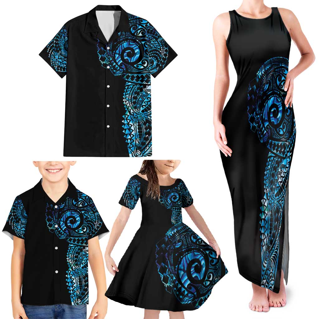 New Zealand Maori Koru Art Traditional Tattoo Family Matching Tank Maxi Dress and Hawaiian Shirt Paua Shell LT03 - Polynesian Pride