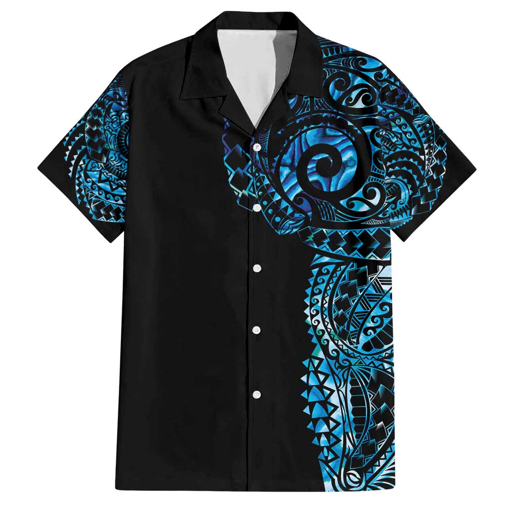 New Zealand Maori Koru Art Traditional Tattoo Family Matching Tank Maxi Dress and Hawaiian Shirt Paua Shell LT03 Dad's Shirt - Short Sleeve Black - Polynesian Pride