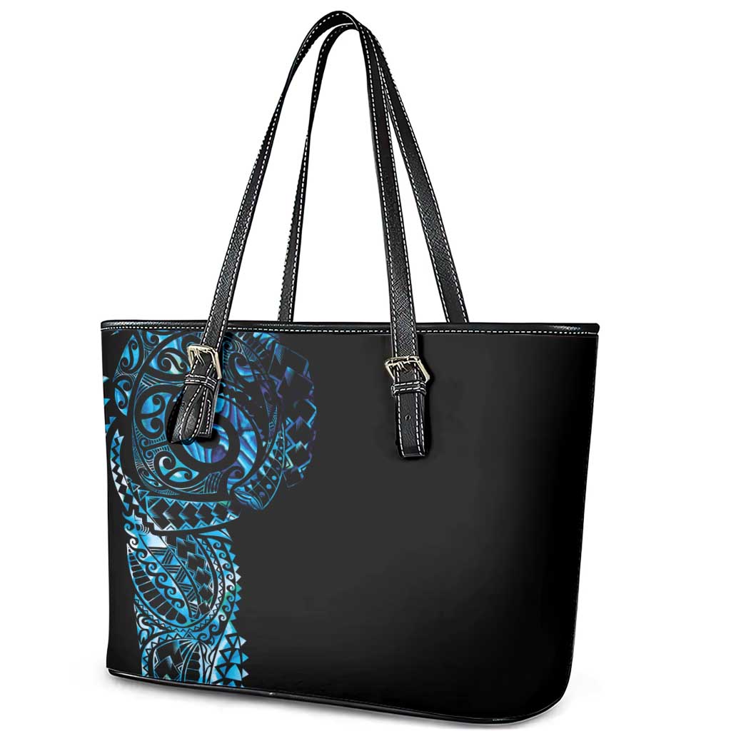 New Zealand Maori Koru Art Traditional Tattoo Leather Tote Bag Paua Shell
