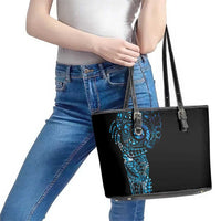 New Zealand Maori Koru Art Traditional Tattoo Leather Tote Bag Paua Shell