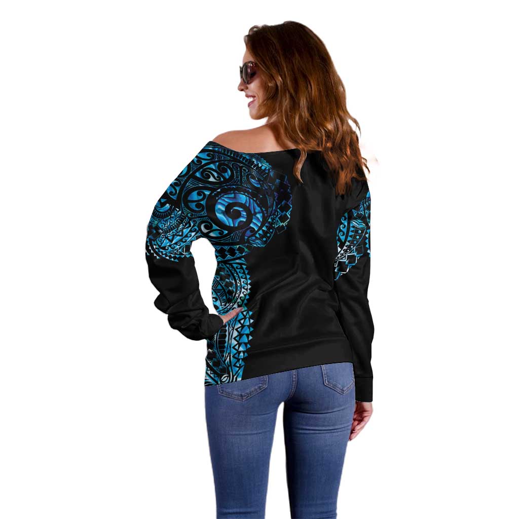 New Zealand Maori Koru Art Traditional Tattoo Off Shoulder Sweater Paua Shell
