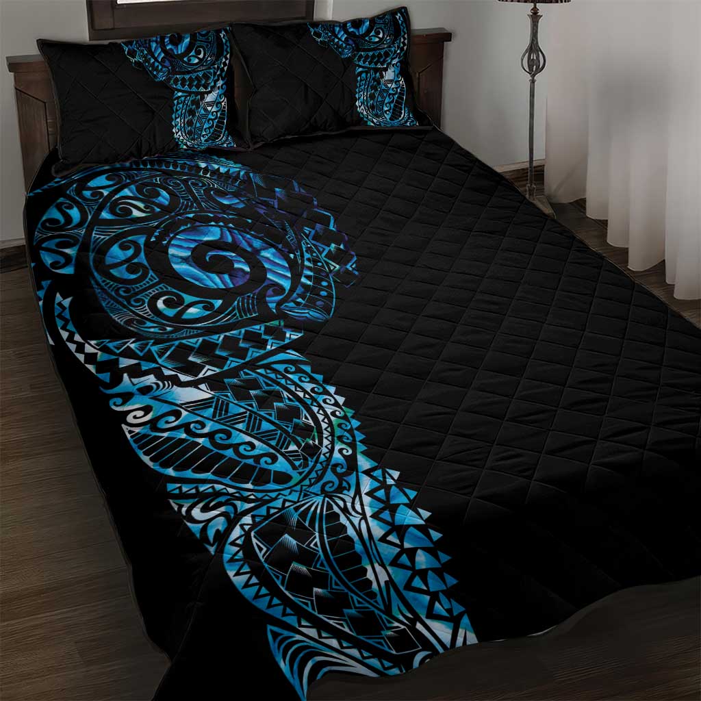 New Zealand Maori Koru Art Traditional Tattoo Quilt Bed Set Paua Shell LT03 Black - Polynesian Pride