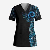 New Zealand Maori Koru Art Traditional Tattoo Scrub Top Paua Shell - Polynesian Pride