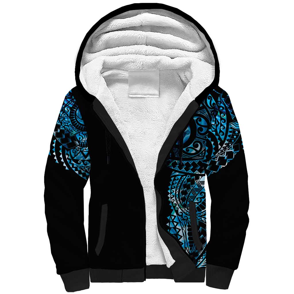 New Zealand Maori Koru Art Traditional Tattoo Sherpa Hoodie Paua Shell