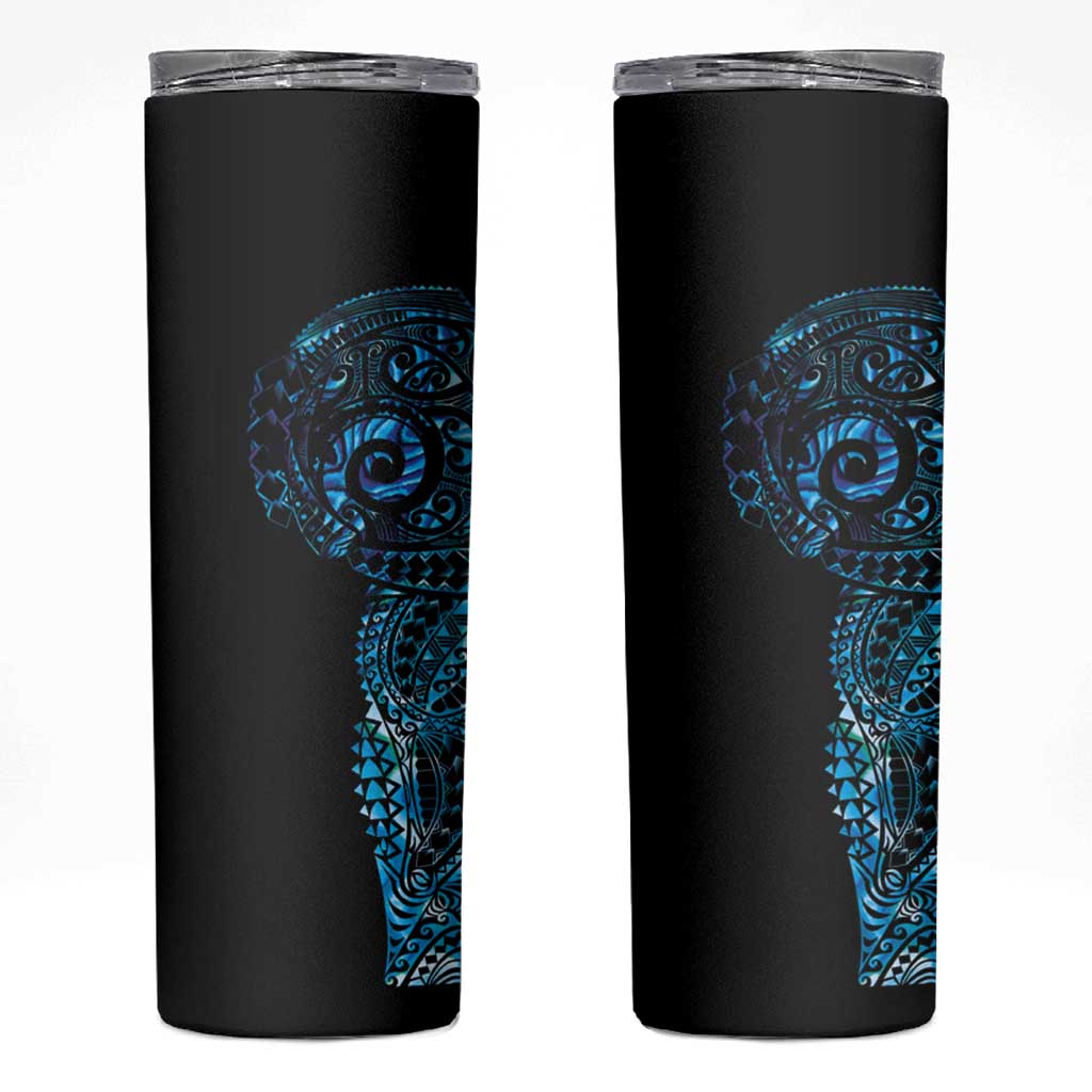 New Zealand Maori Koru Art Traditional Tattoo Skinny Tumbler Paua Shell LT03 Black - Polynesian Pride
