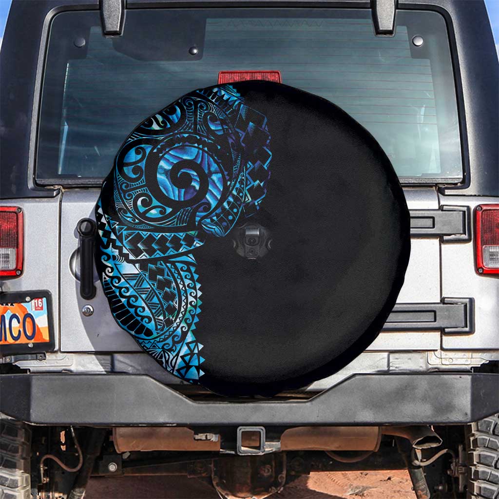 New Zealand Maori Koru Art Traditional Tattoo Spare Tire Cover Paua Shell LT03 Black - Polynesian Pride
