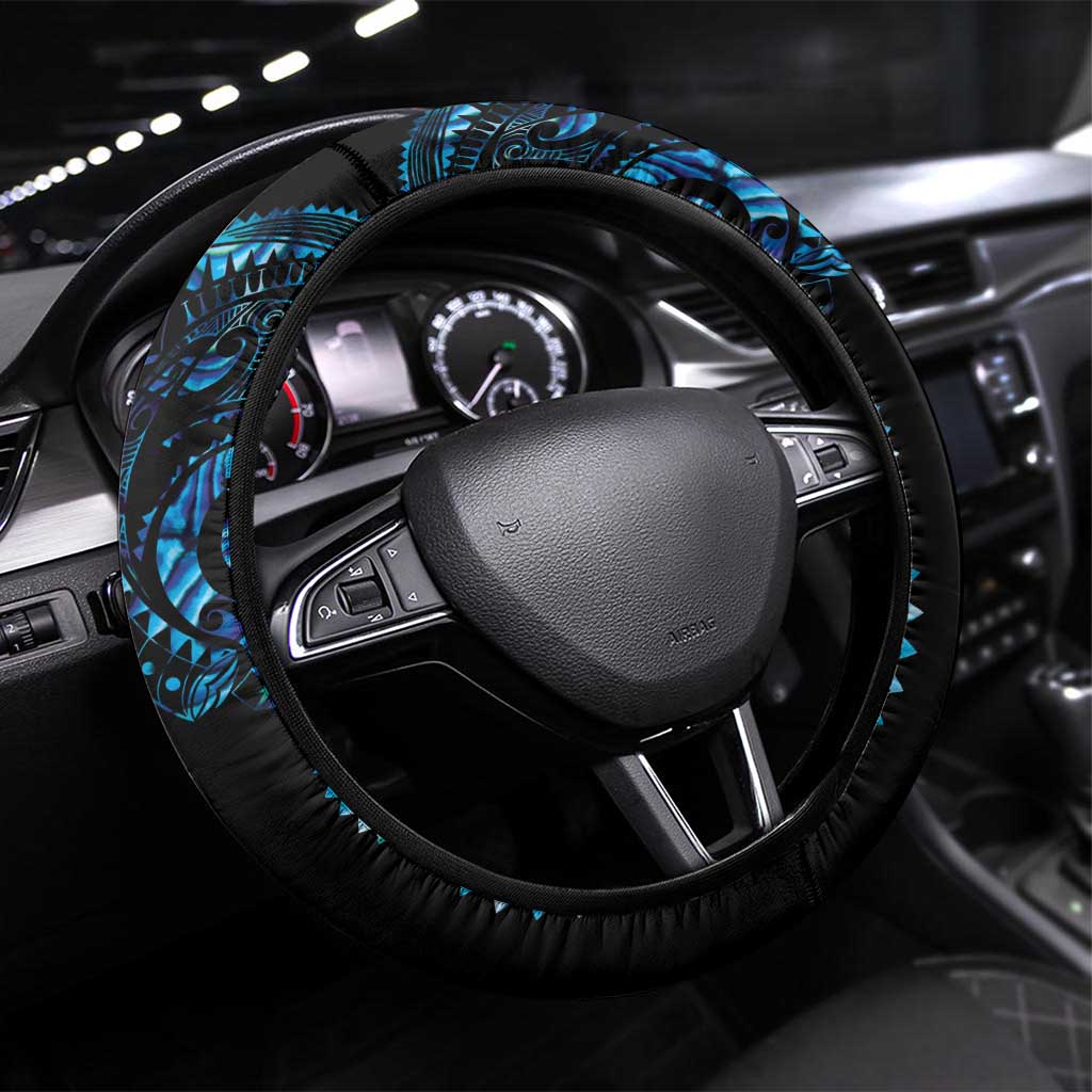 New Zealand Maori Koru Art Traditional Tattoo Steering Wheel Cover Paua Shell LT03 Universal Fit Black - Polynesian Pride